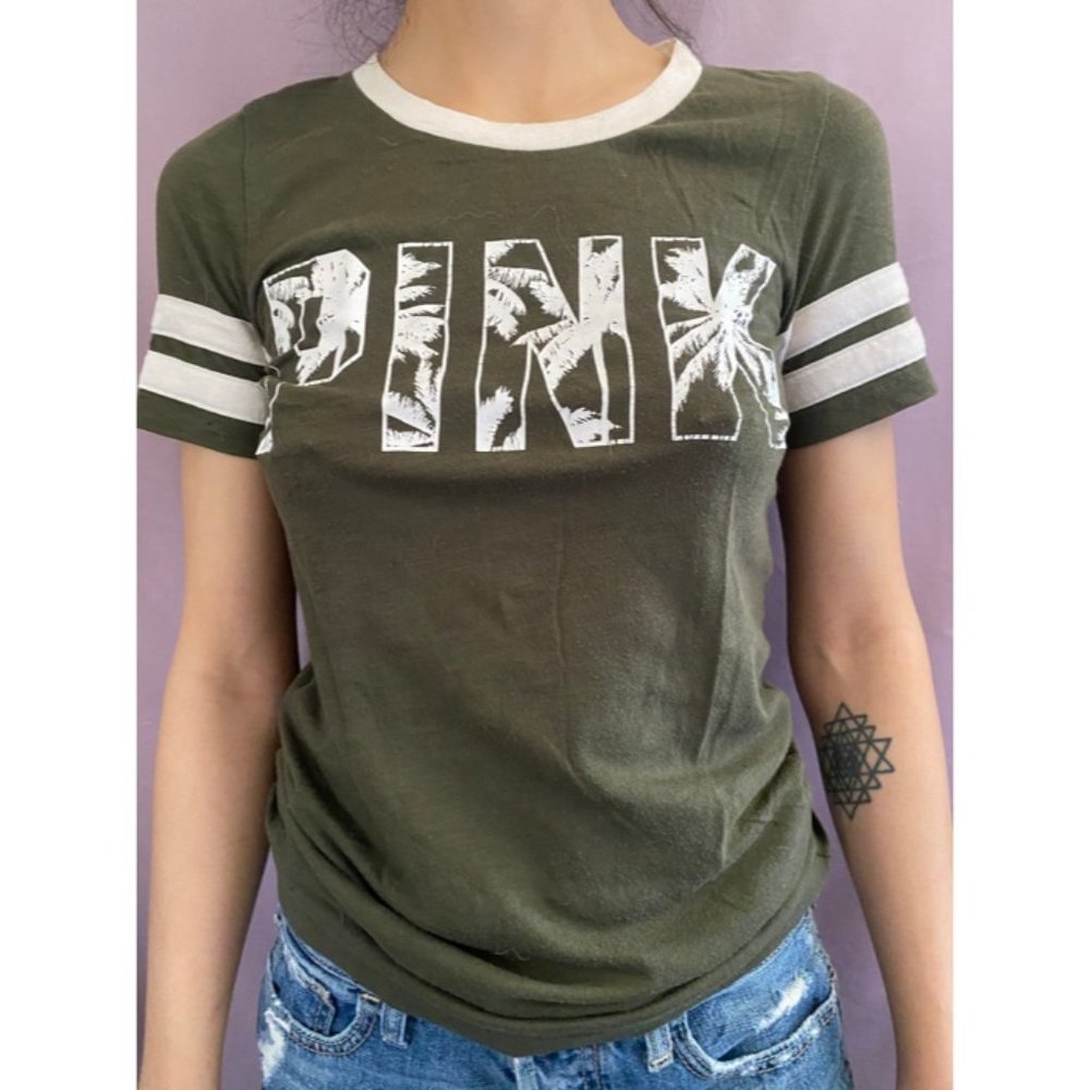 Olive green Victoria secret pink top